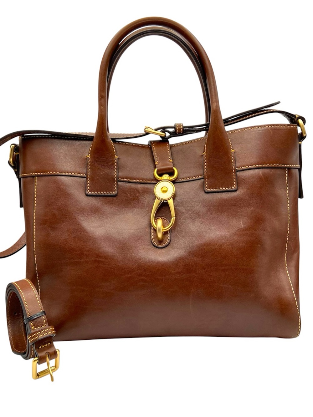 Dooney & Bourke Florentine Vacchetta Leather Satchel Crossbody Tote Brown